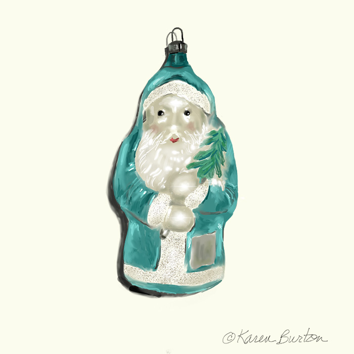Karen Burton | Santa Ornament, Teal